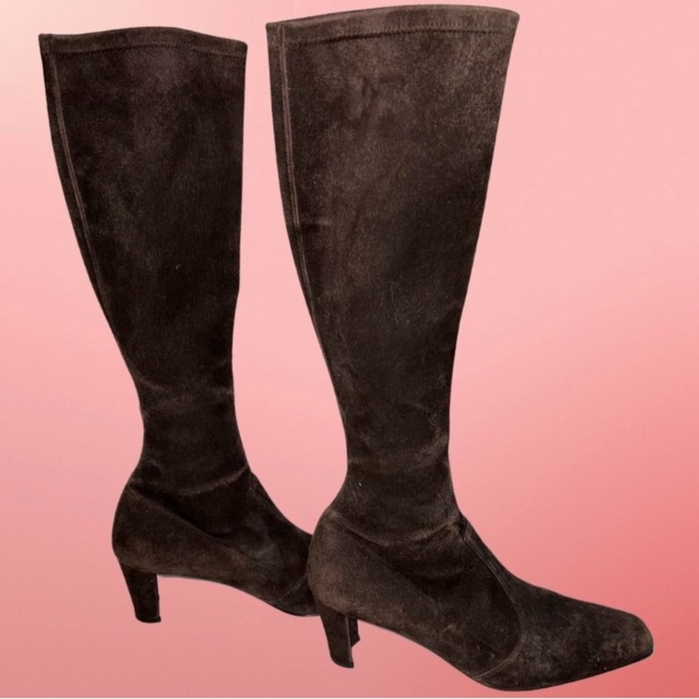 Stuart Weitzman Square Toe Brown Suede Tall Boots